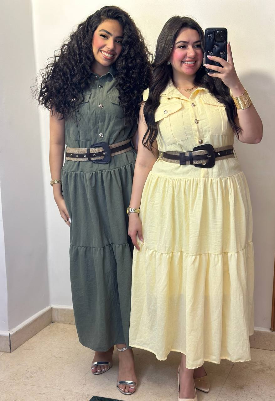 Sleeveless Belted Tiered Midi Dress