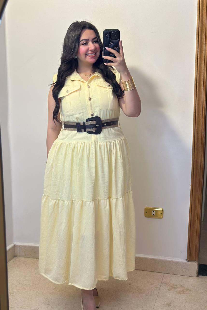 Sleeveless Belted Tiered Midi Dress