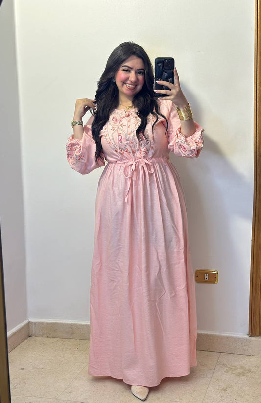 Embroidered Tie-Waist Maxi Dress
