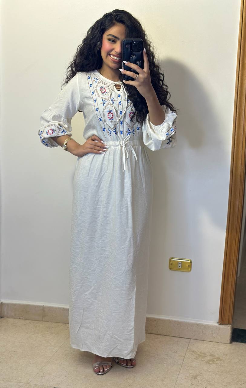 Embroidered Tie-Waist Maxi Dress