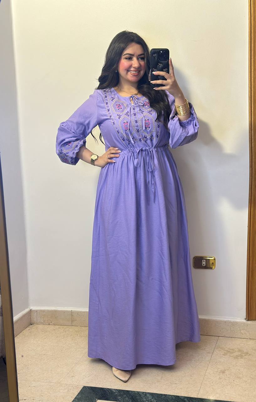 Embroidered Tie-Waist Maxi Dress