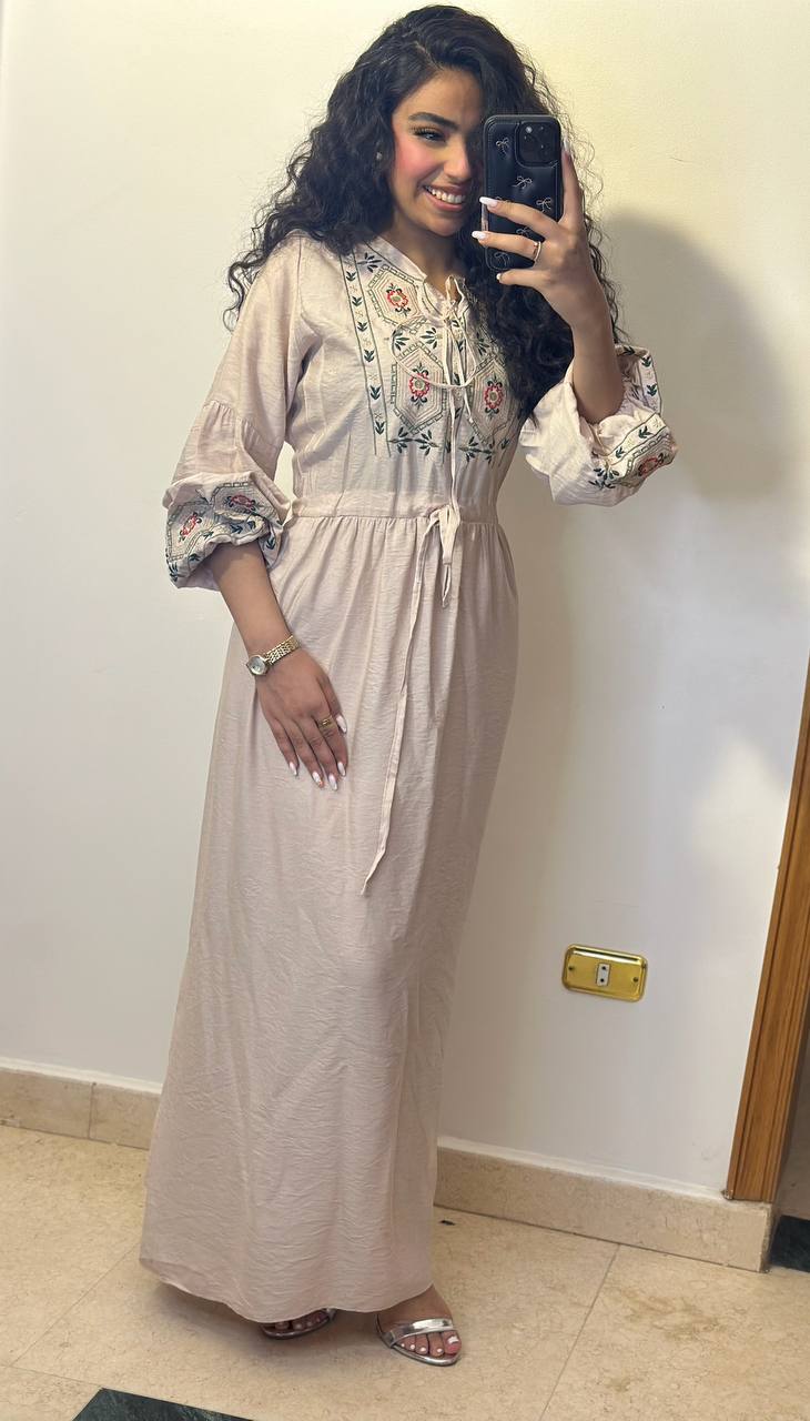 Embroidered Tie-Waist Maxi Dress