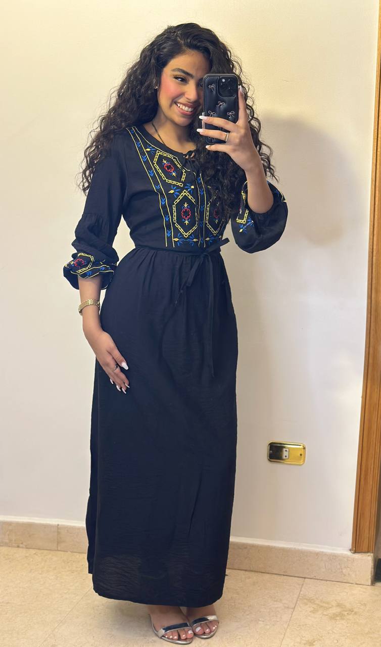 Embroidered Tie-Waist Maxi Dress