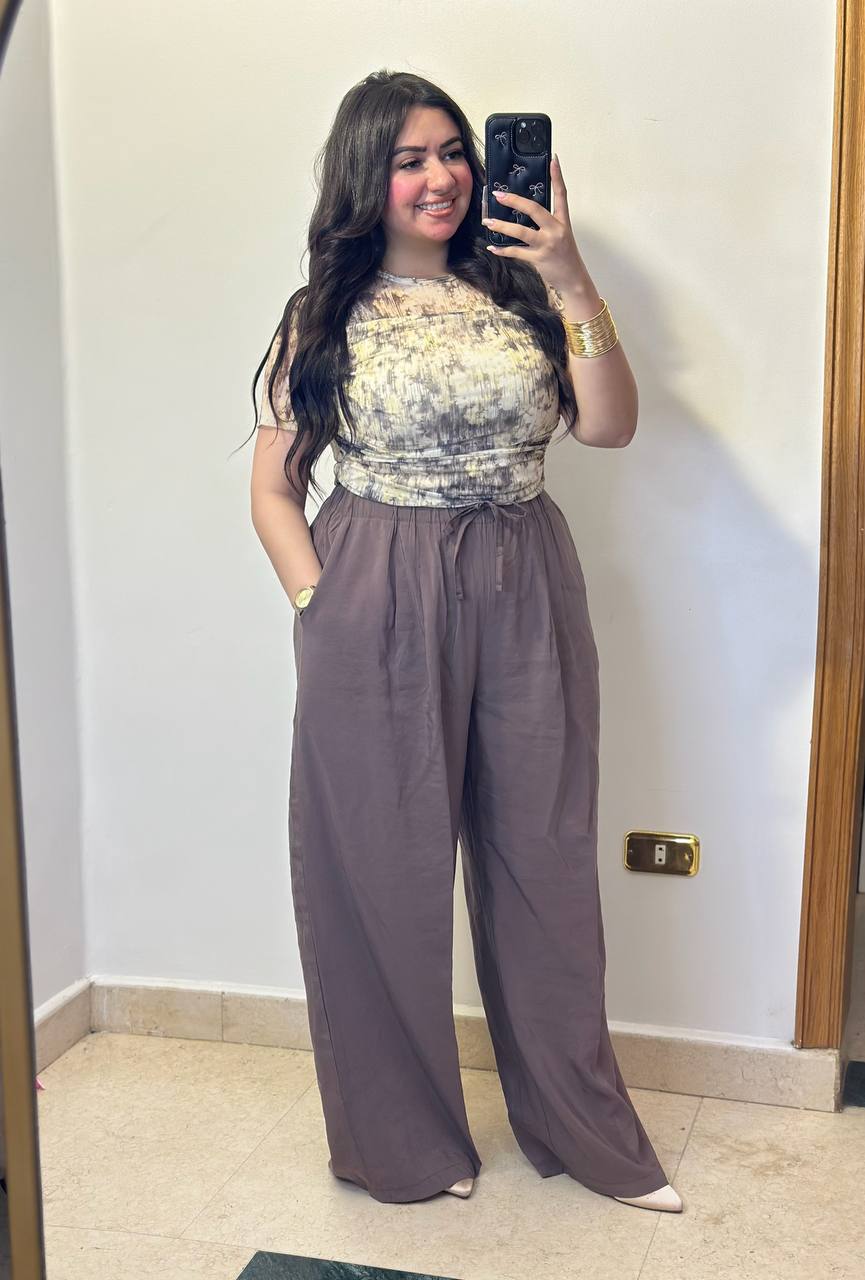Abstract Print Ruched Mesh Top