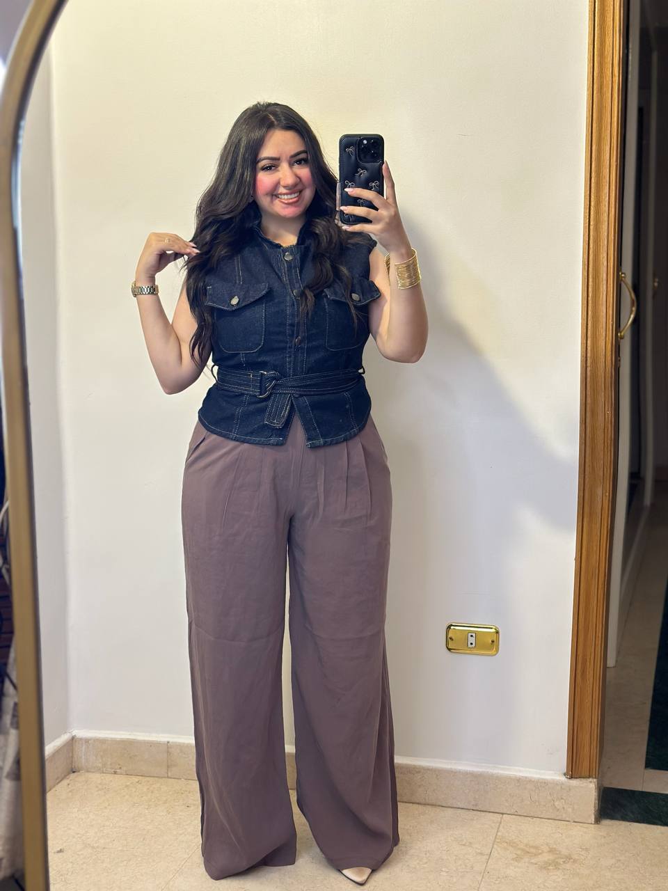 Dark Wash Denim Vest with Adjustable Waist Belt