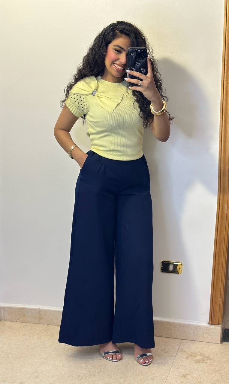 Elegant Crew Neck Knit Top with Eyelet Sleeve Detail