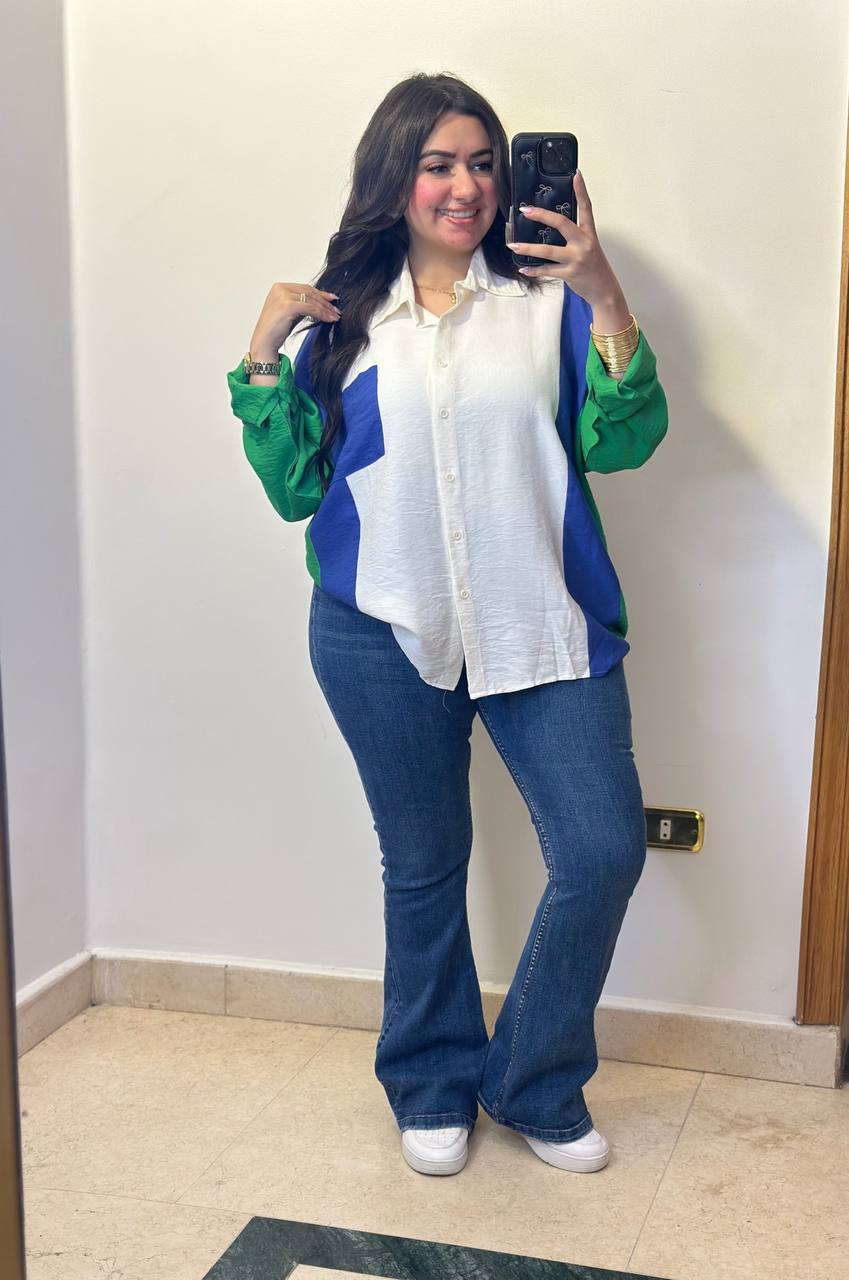 Oversized Geometric Color-Block Summer Shirt