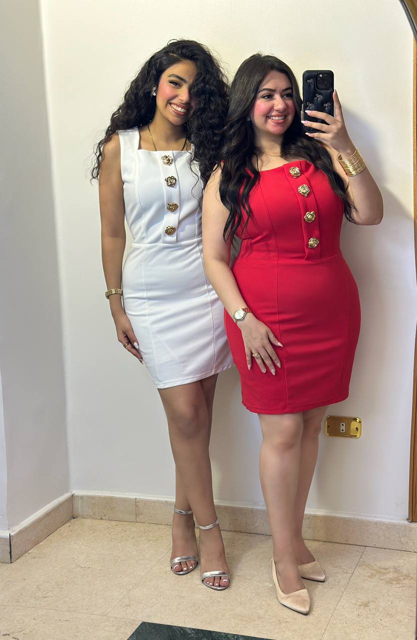 Tailored Bodycon Mini Dress with Metallic Button Detail