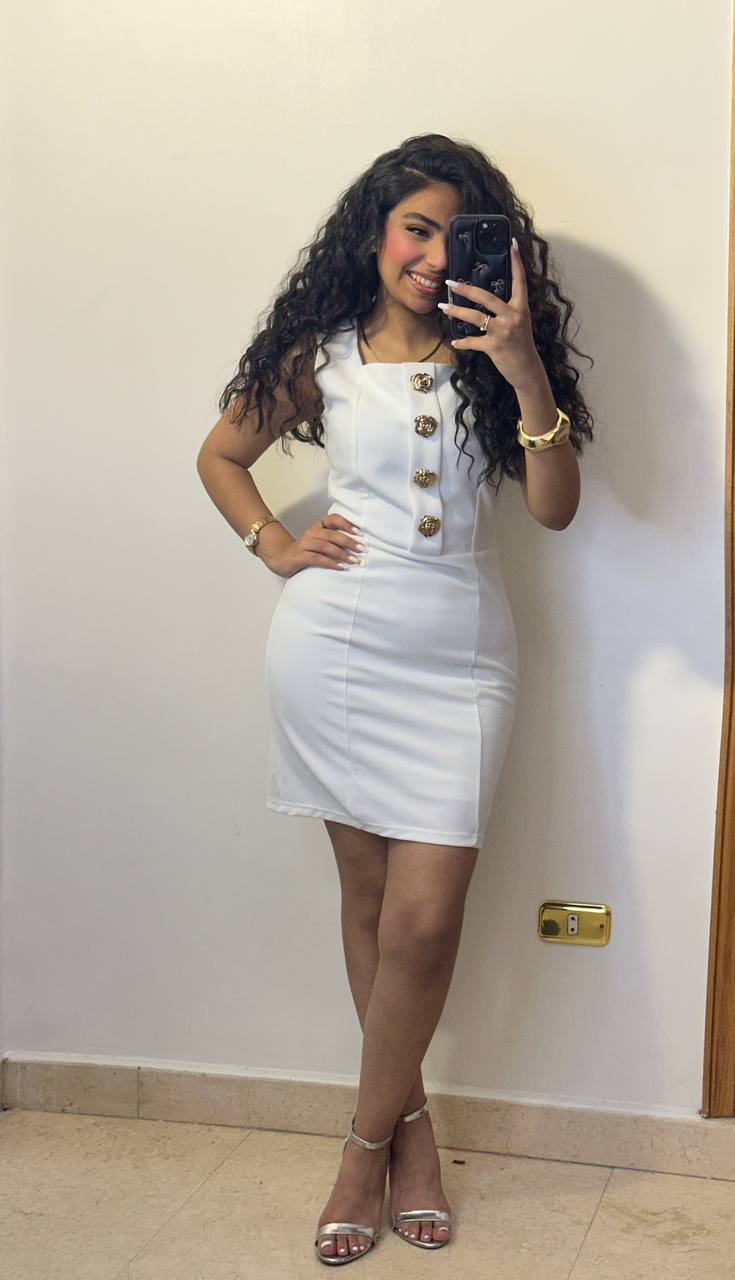 Tailored Bodycon Mini Dress with Metallic Button Detail