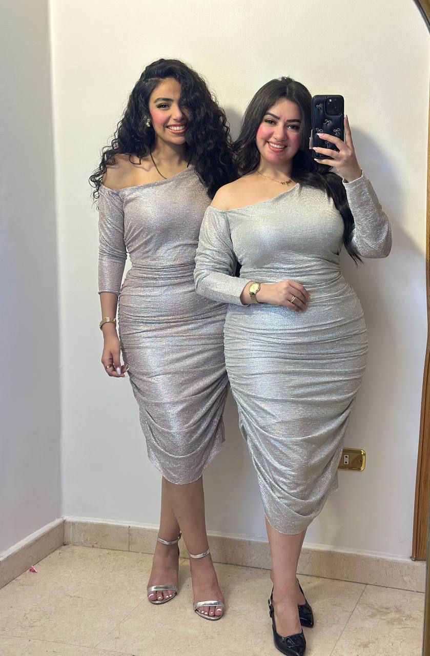 Shimmering One-Shoulder Ruched Midi Dress