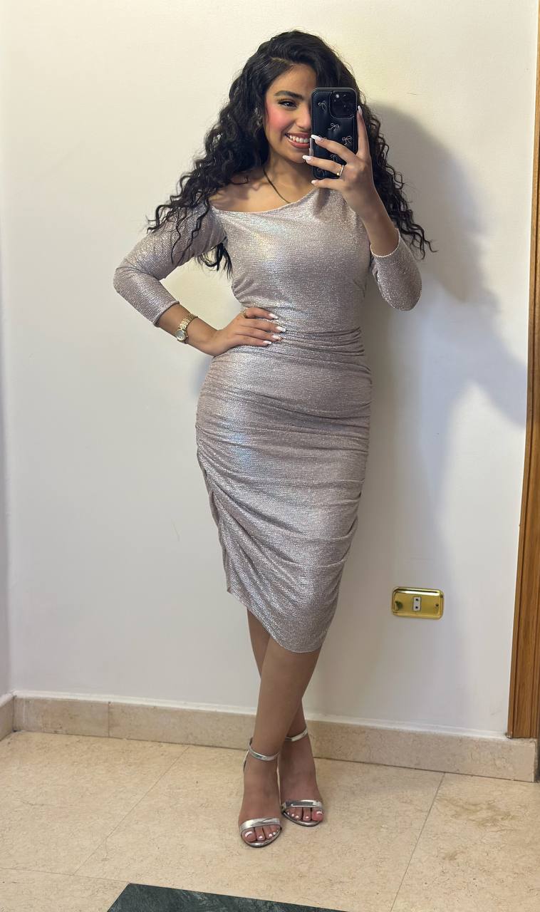 Shimmering One-Shoulder Ruched Midi Dress