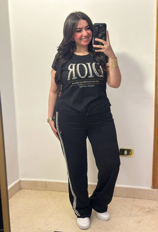 Embellished Logo Casual Two-Piece Set