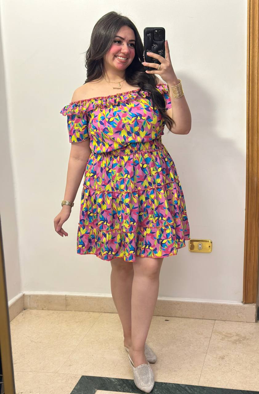 Vibrant Two-Piece Off-the-Shoulder Top & Tiered Skirt Set