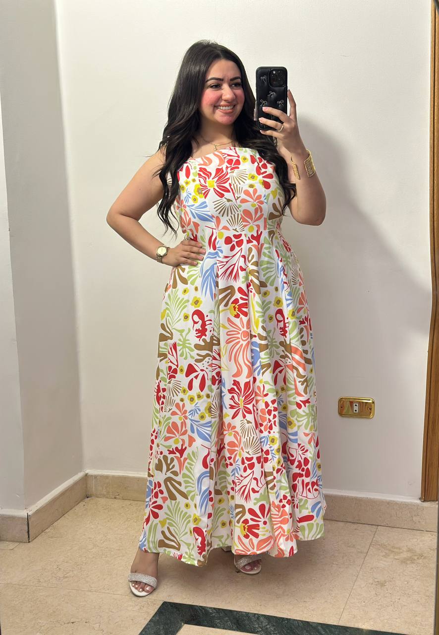Vibrant Retro Floral Sleeveless A-Line Maxi Dress
