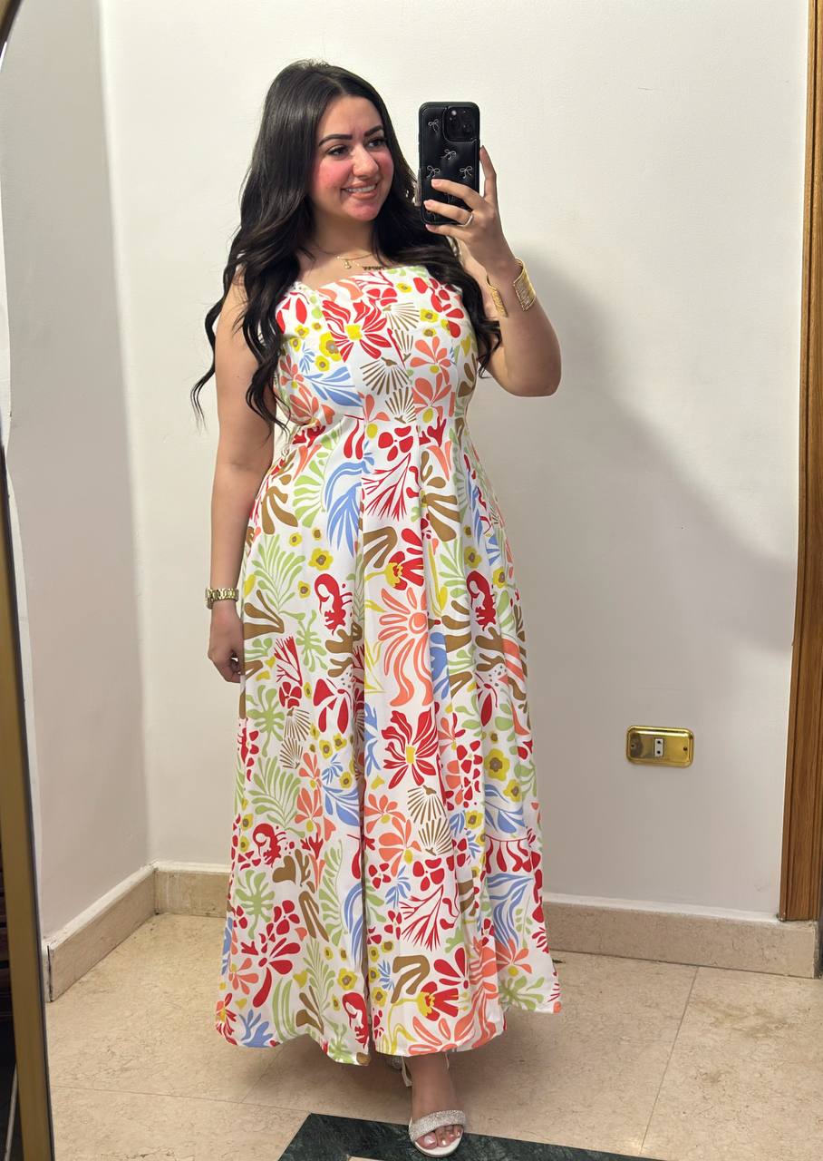 Vibrant Retro Floral Sleeveless A-Line Maxi Dress