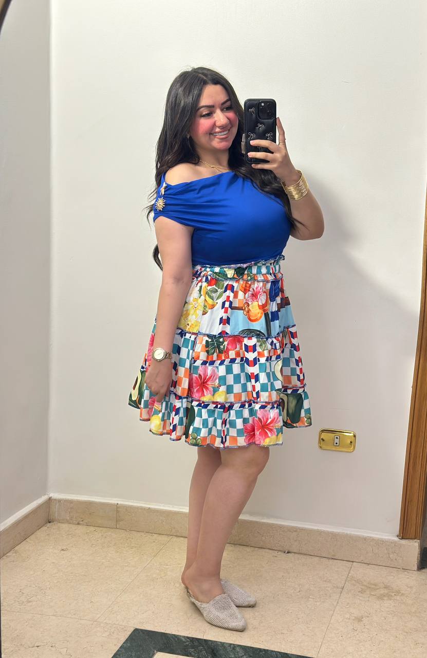 Tropical Resort Off-the-Shoulder Top & Tiered Mini Skirt Set