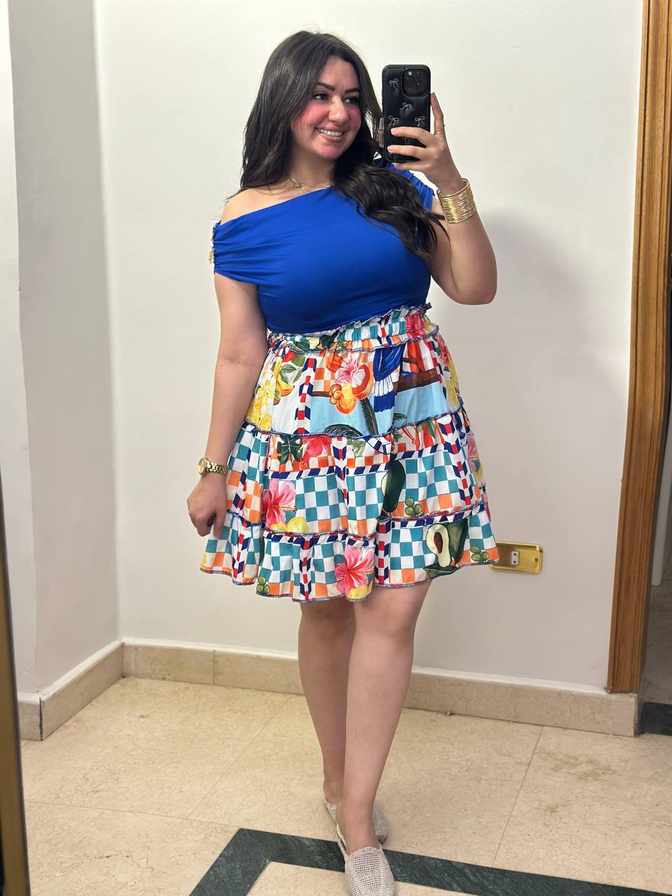 Tropical Resort Off-the-Shoulder Top & Tiered Mini Skirt Set