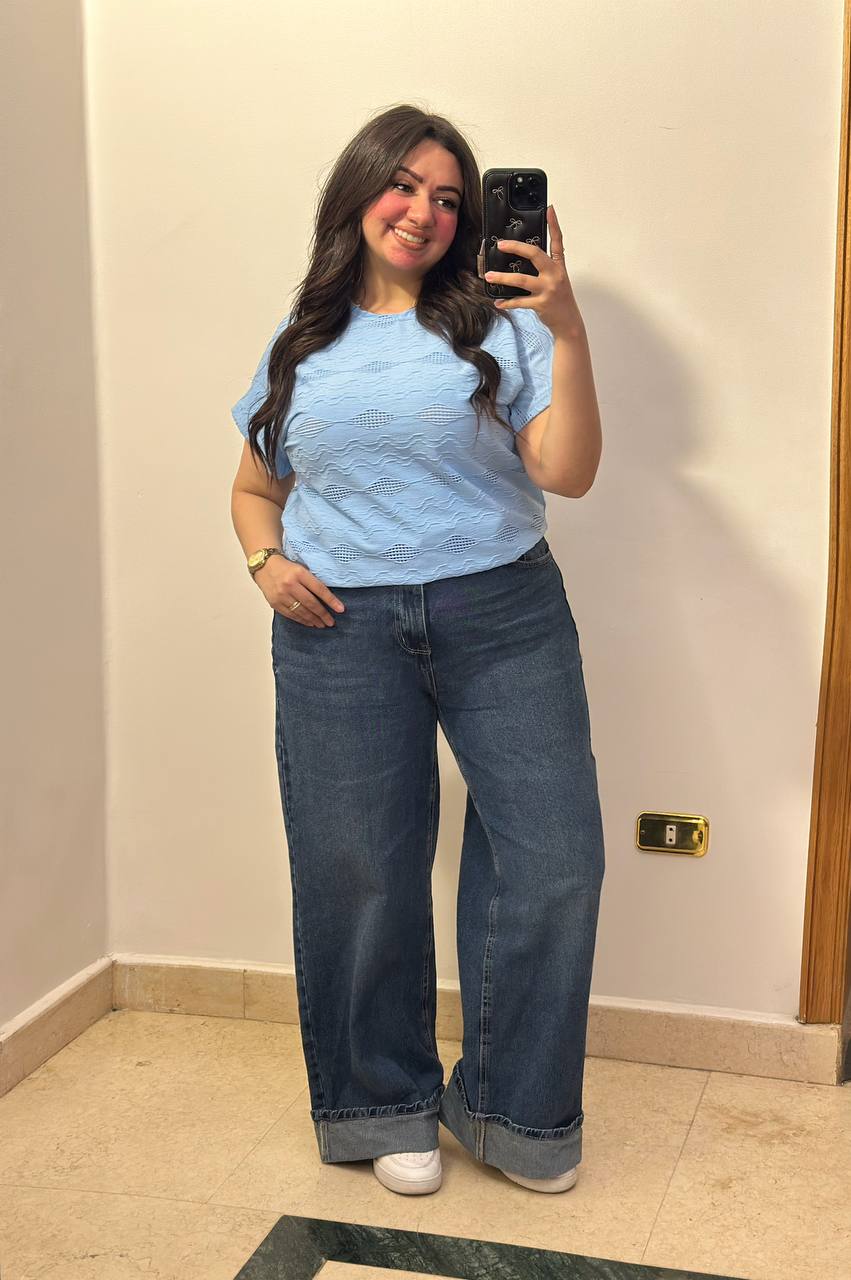 Chic Textured Wave Pattern Short Sleeve Blouse