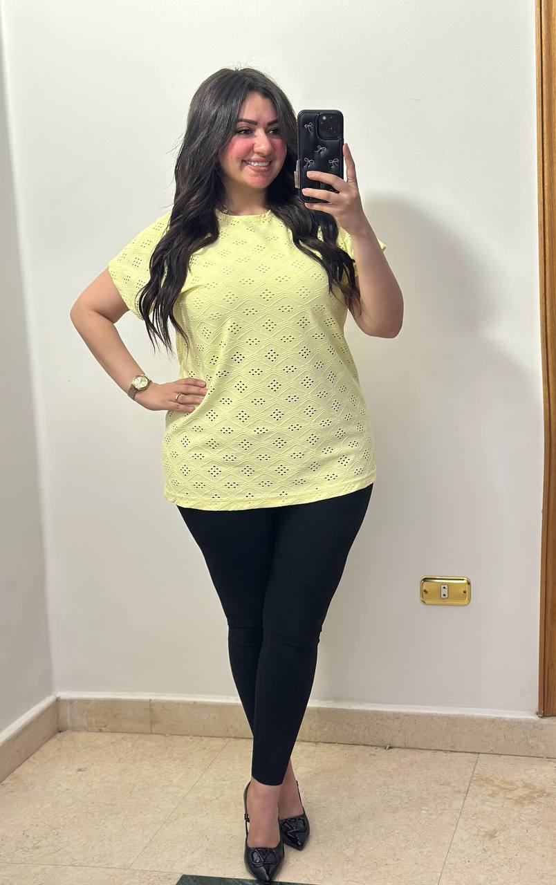 Chic Geometric Eyelet Short Sleeve Blouse