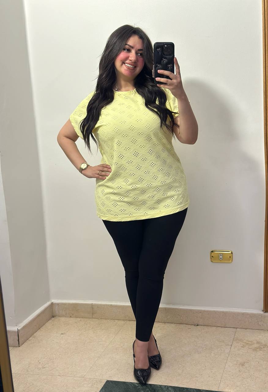 Chic Geometric Eyelet Short Sleeve Blouse