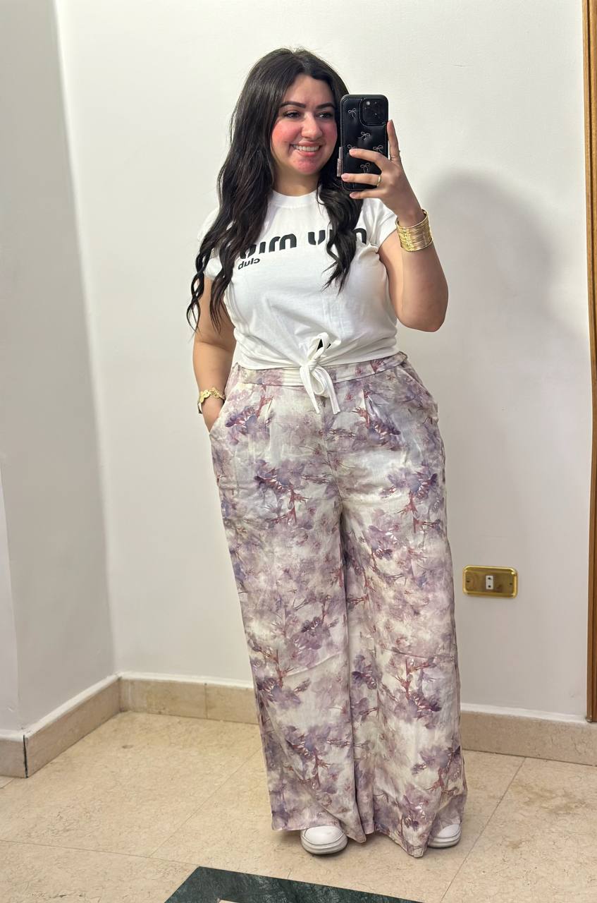 Flowy Abstract-Print Wide-Leg Trousers