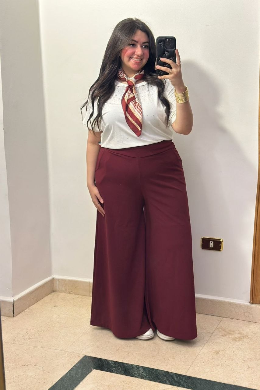 High-Waisted Wide-Leg Palazzo Trousers - Burgundy