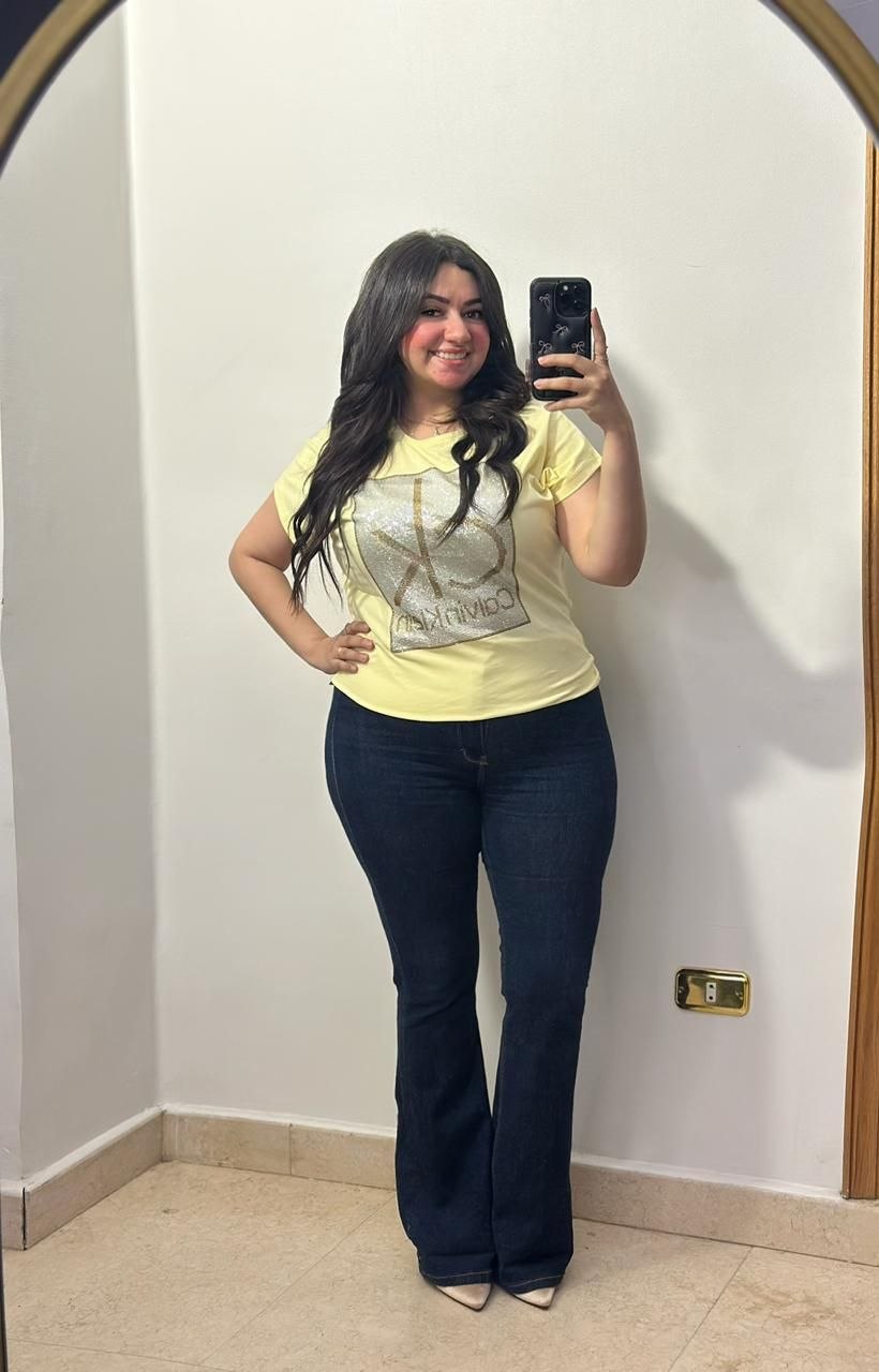 Shimmering Embellished Logo Casual T-Shirt