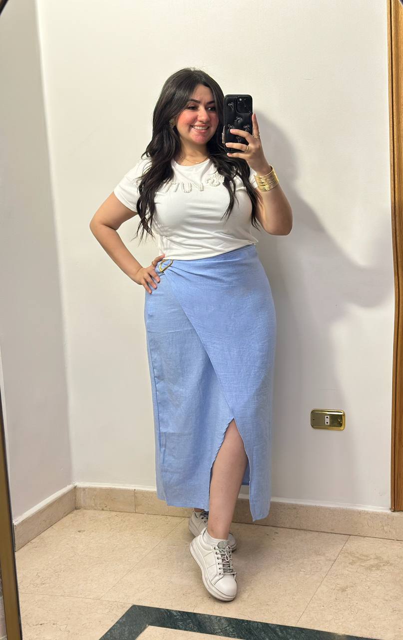High-Waisted Overlap Wrap Skirt with Front Slit
