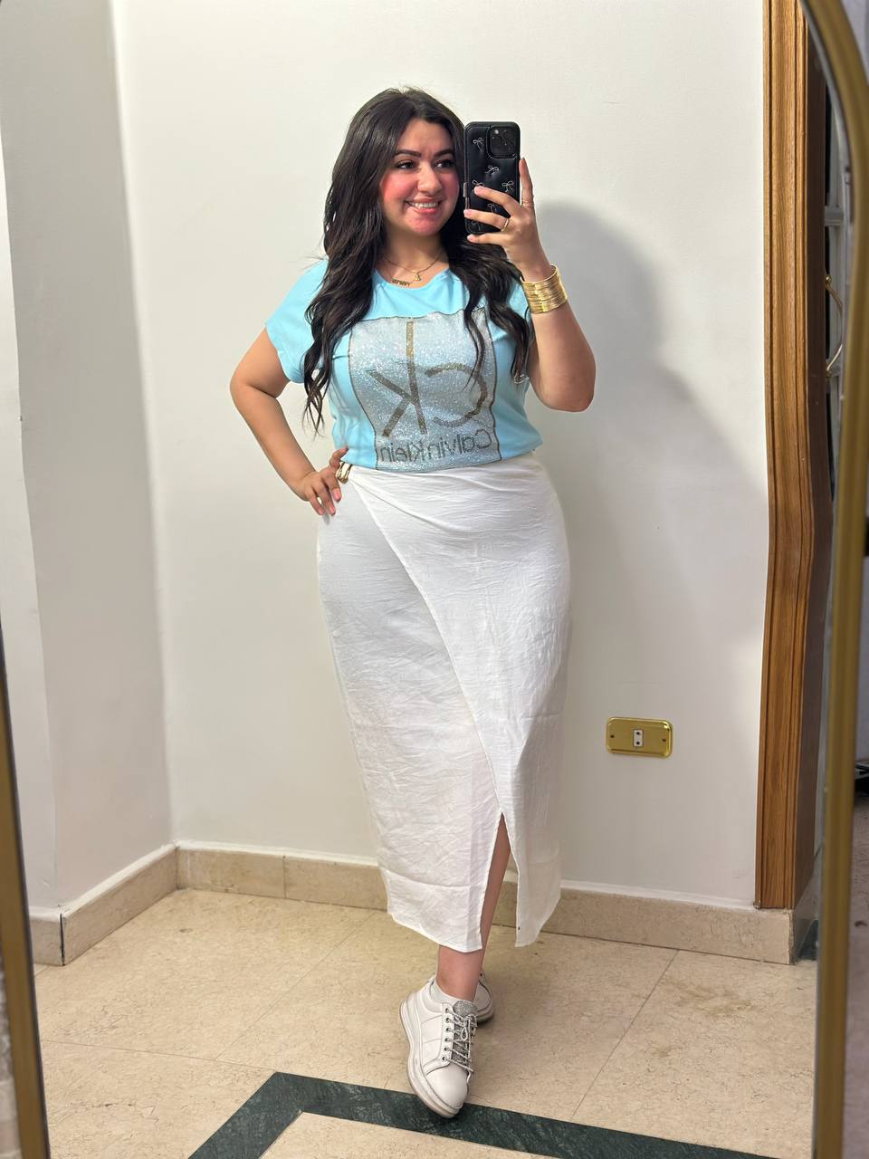 High-Waisted Overlap Wrap Skirt with Front Slit
